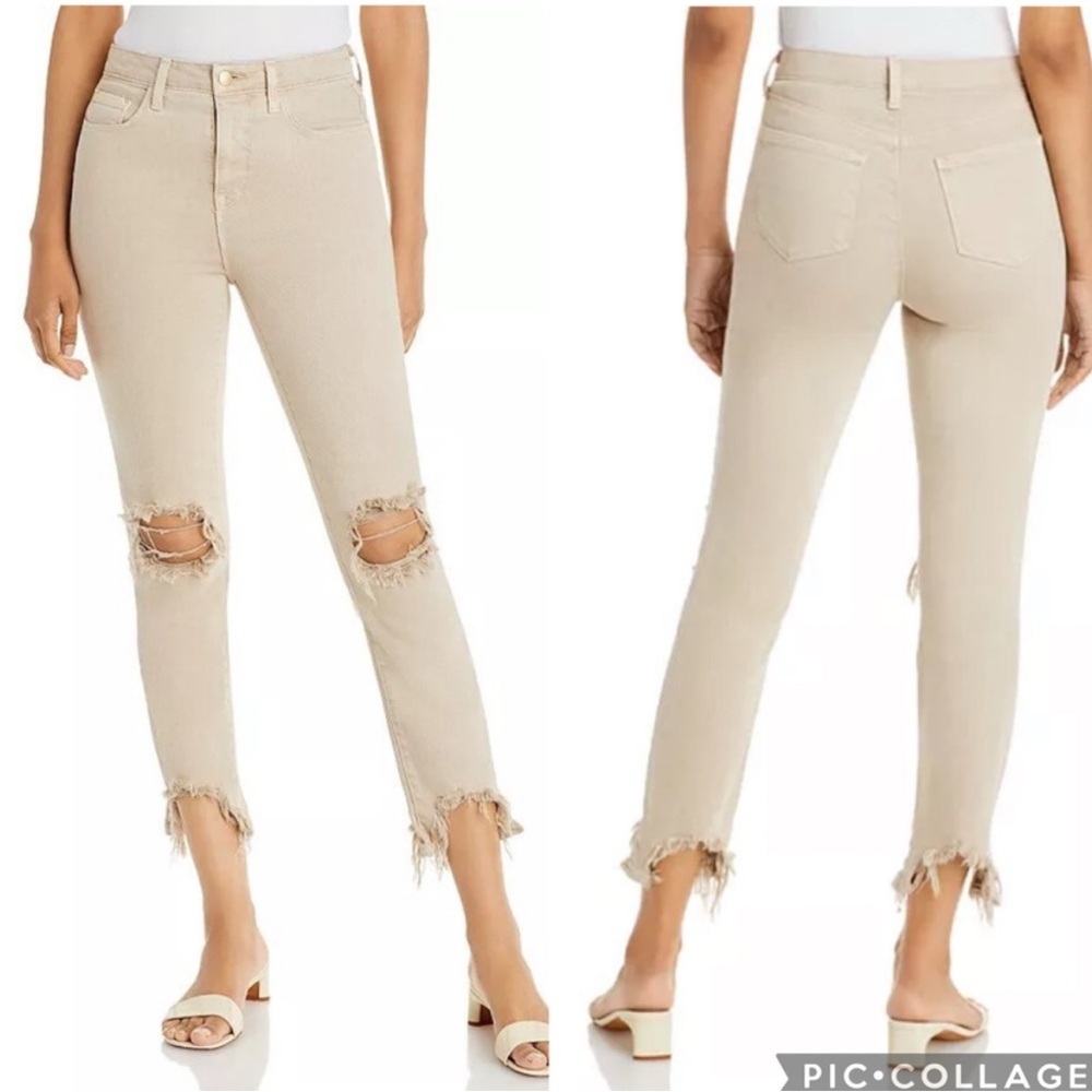 L’AGENCE High Line Skinny High Rise Jeans Biscuit Destruct Size 26 Raw Hem NEW